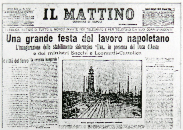 Prima pagina de 'Il Mattino' per inaugurazione Ilva,1910