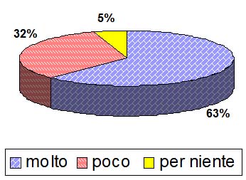 Grafico a torta che mostra quanto un alunno si piaccia: molto 63%, poco 32%, per niente 5%