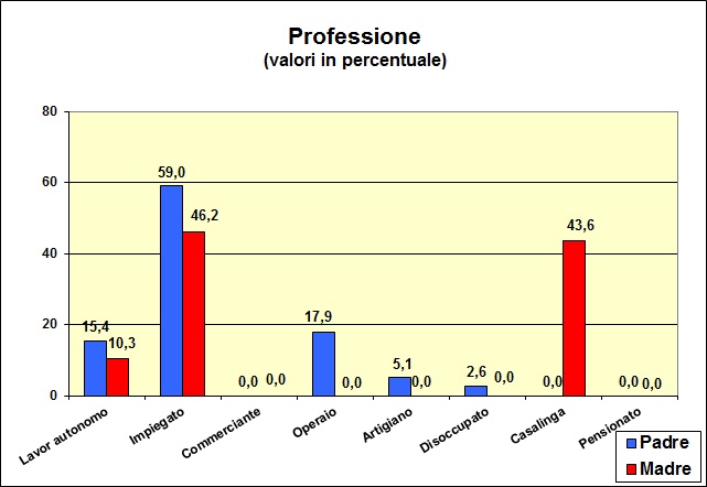 Grafico a colonne che mostra la professione dei genitori degli alunni delle classi prime del LS